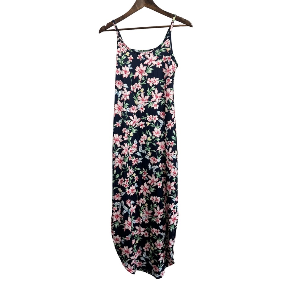 Anrabess Maxi Dress‎ Womens Small Navy Floral Lily Spaghetti Strap New Pockets